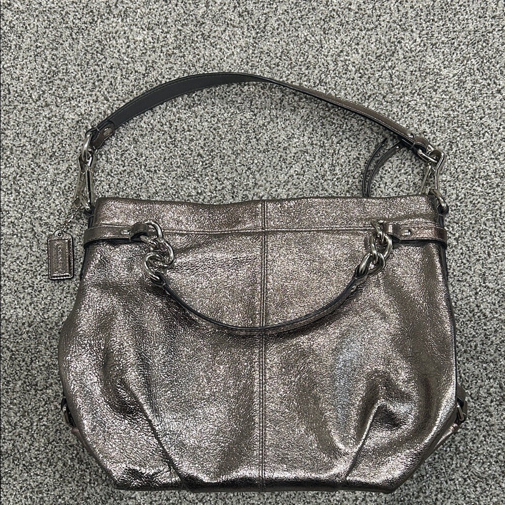 Coach Metallic Silver Shoulder Bag